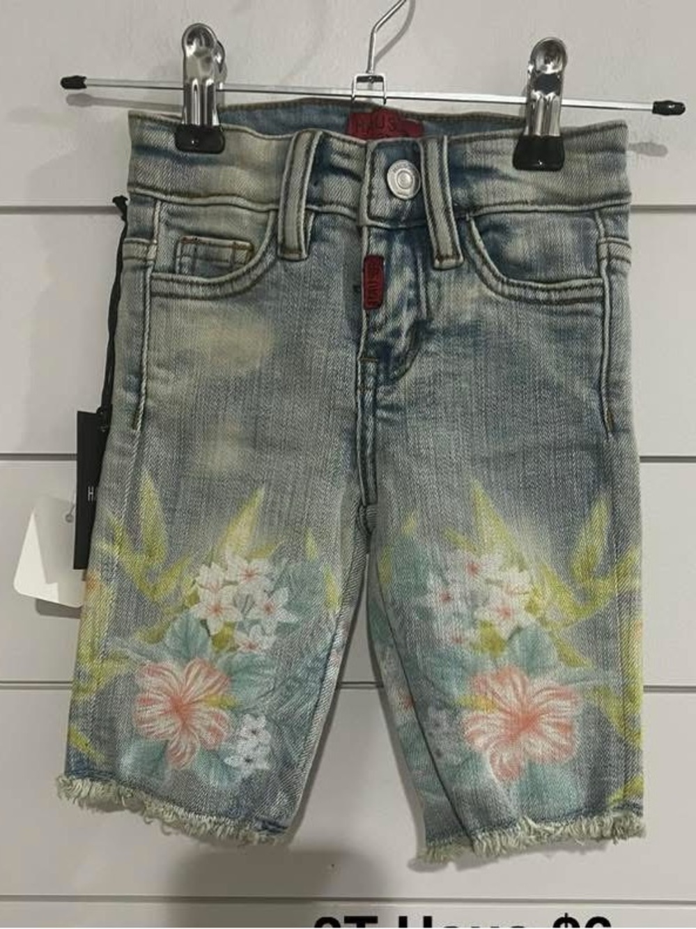 Girls Light Blue Floral Denim Shorts